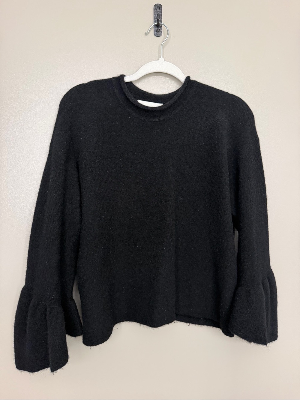 3.1 Phillip Lim Black Crewneck Sweater with Ruffle Sleeves